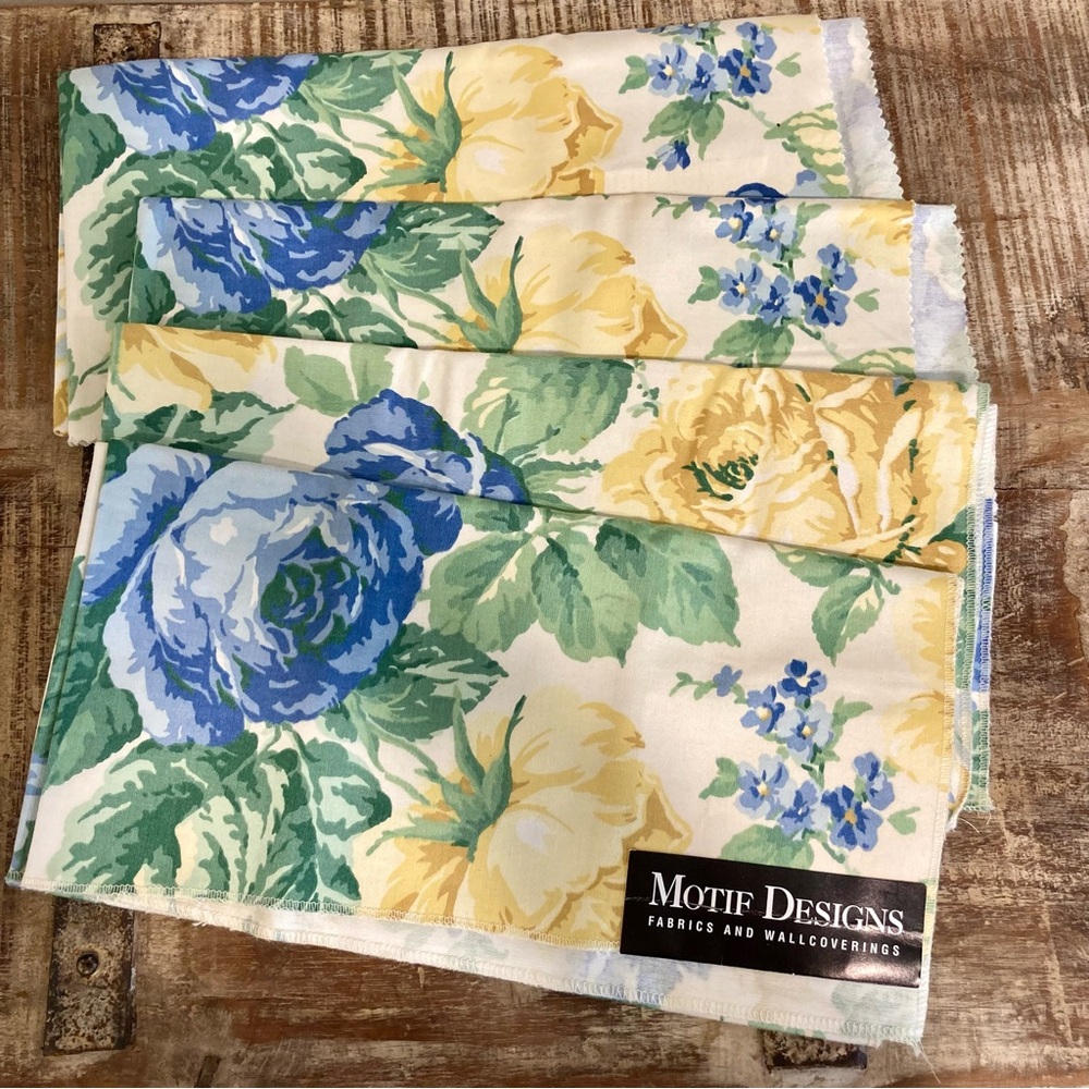 4pcs Blue & Yellow Floral 100% Cotton Fabric Scraps Bundle Fabric Remnants - Picture 2 of 16